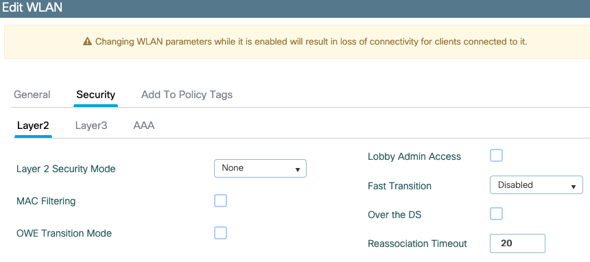 WLAN layer 2 security settings