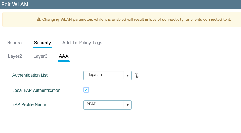 AAA settings of the WLAN