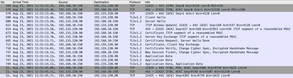 Captura de tela de captura de pacotes do Smart Licensing