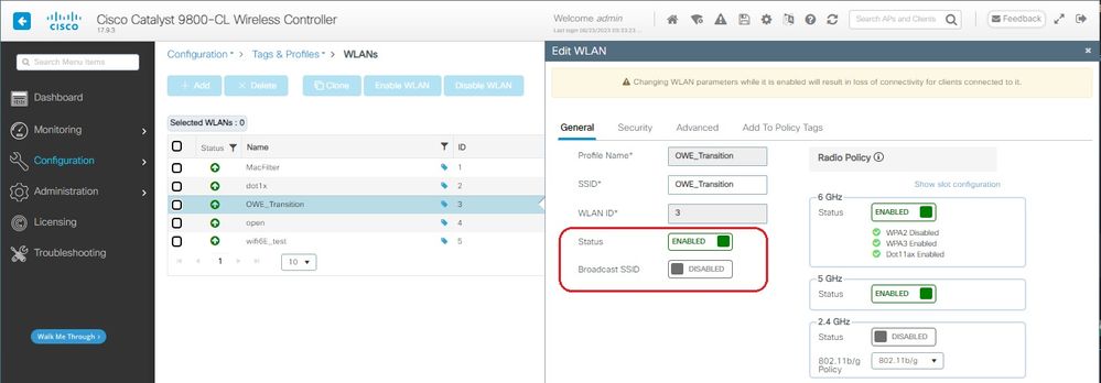 Transição OWE SSID aberto avançado oculto