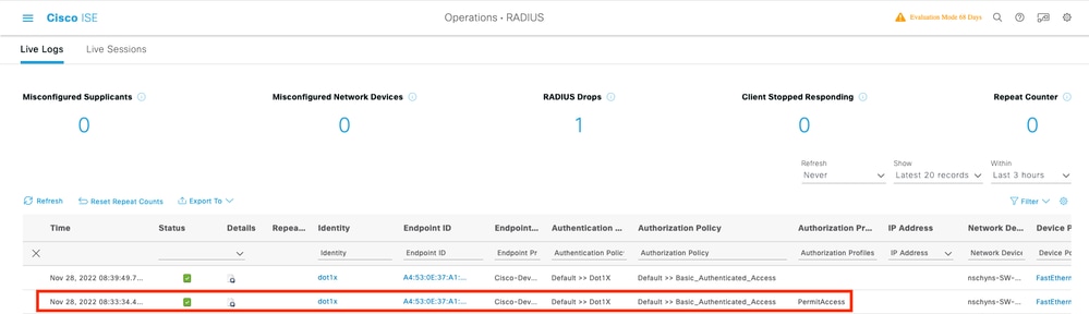 RADIUS live logs