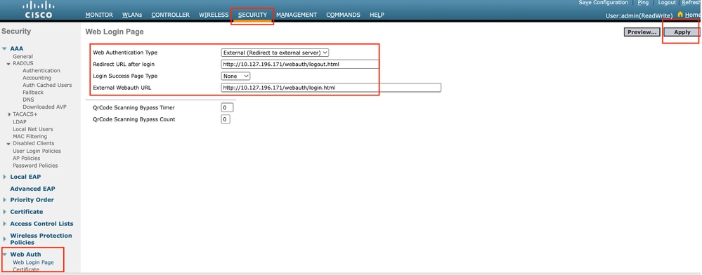 Configurações de Web Auth