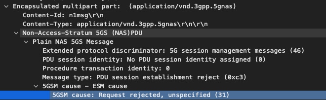 5GSM - Sample packet for Reason Unspecified