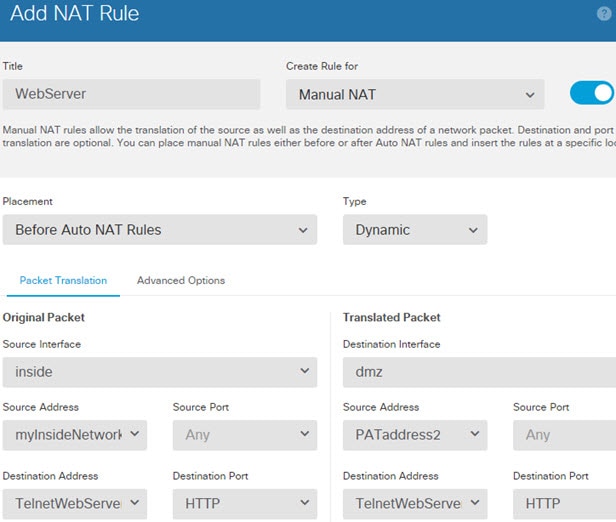 WebServer NAT rule.