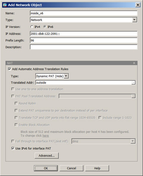 NAT66 interface PAT rule.