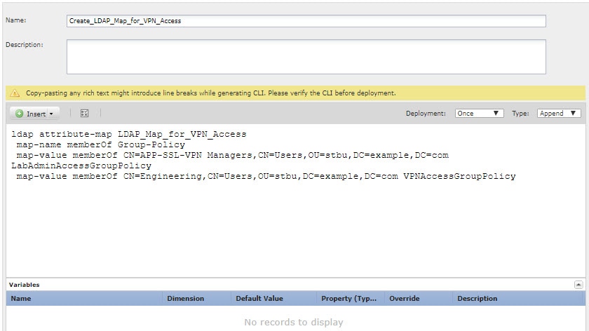 LDAP 属性マップを作成する FlexConfig オブジェクト。