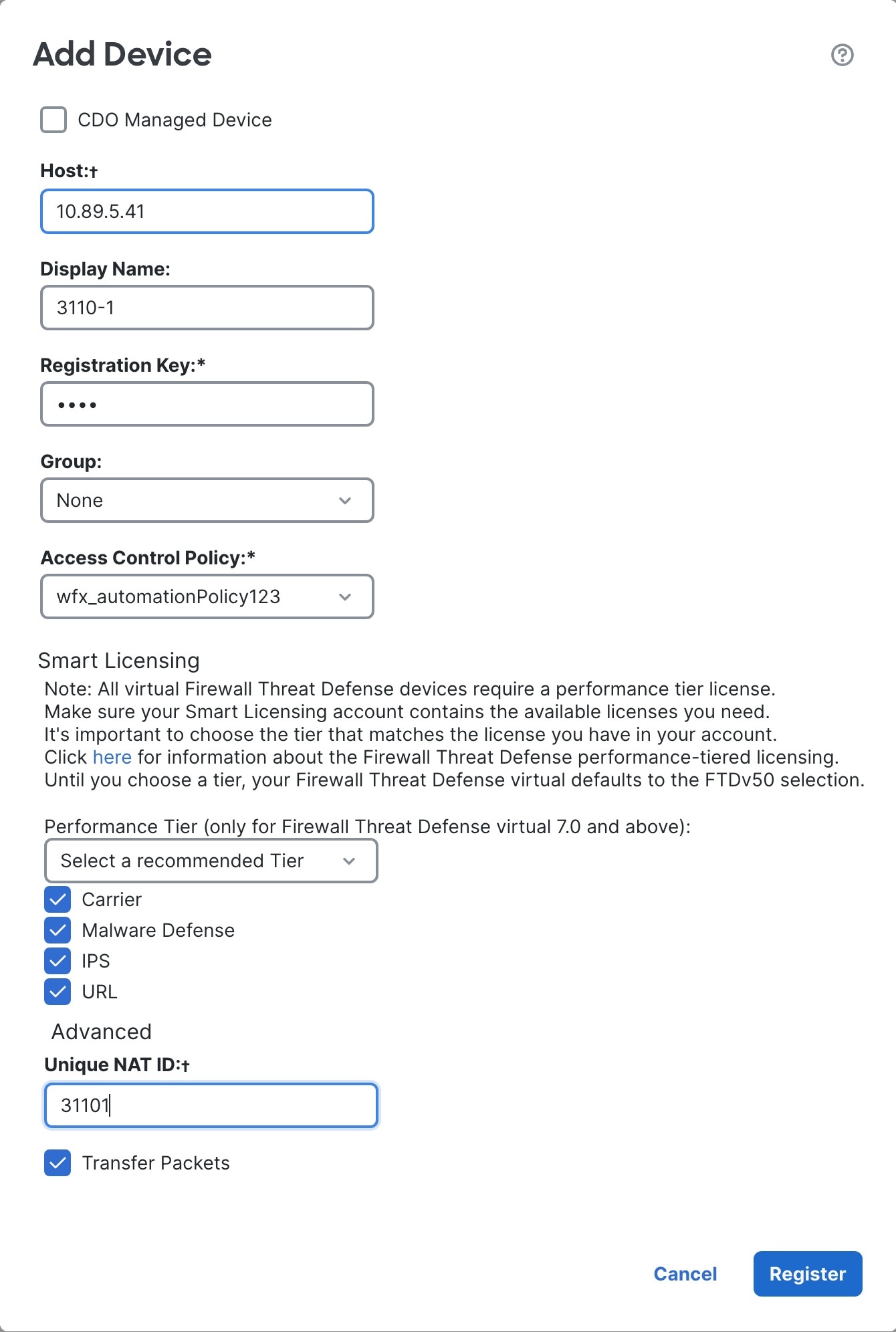 Add Device Using a Registration Key