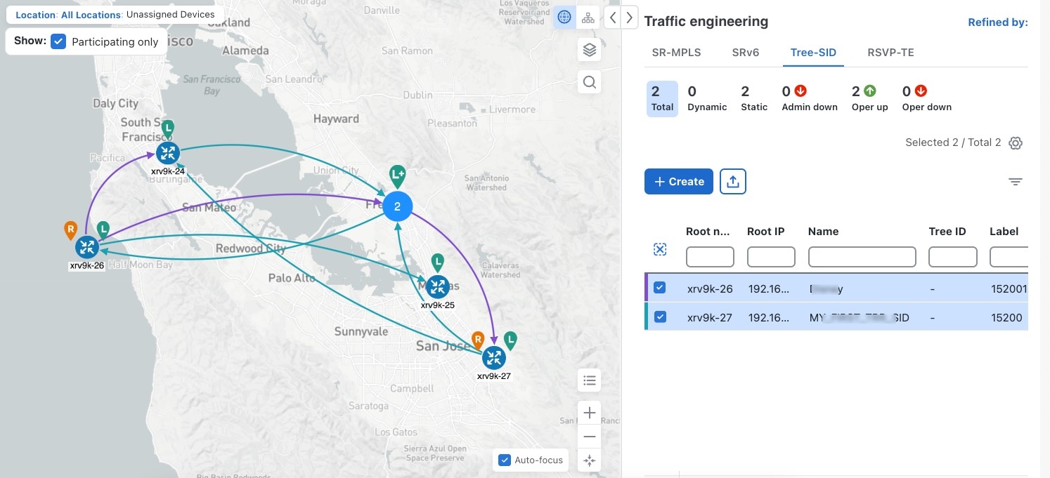 Tree-SID Policies (static) on the Topology Map