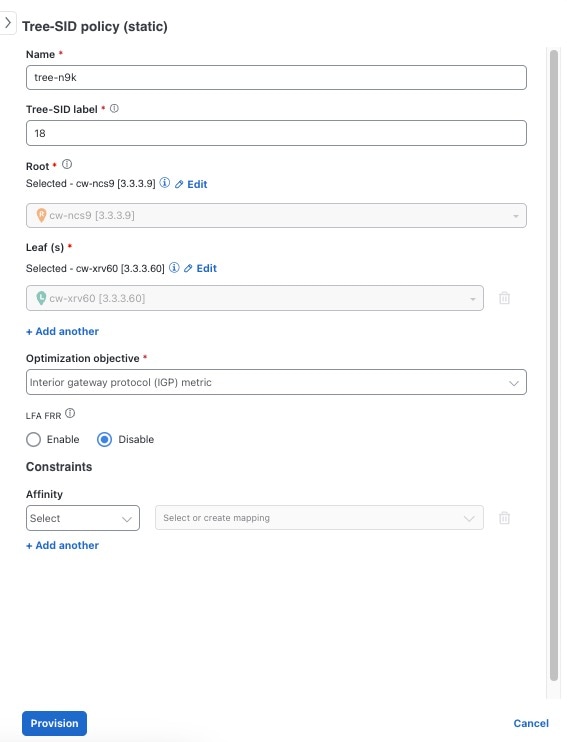 Create Static Tree-SID Policy