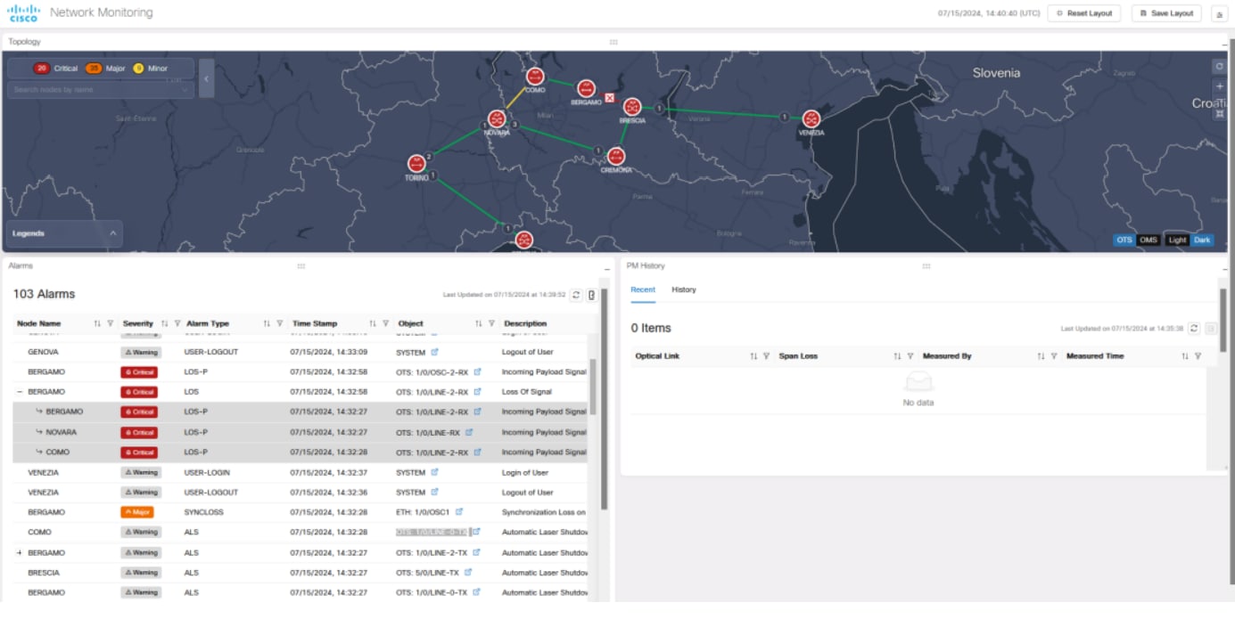 Screenshot of LOS and LOS-P Correlation in Network Monitoring