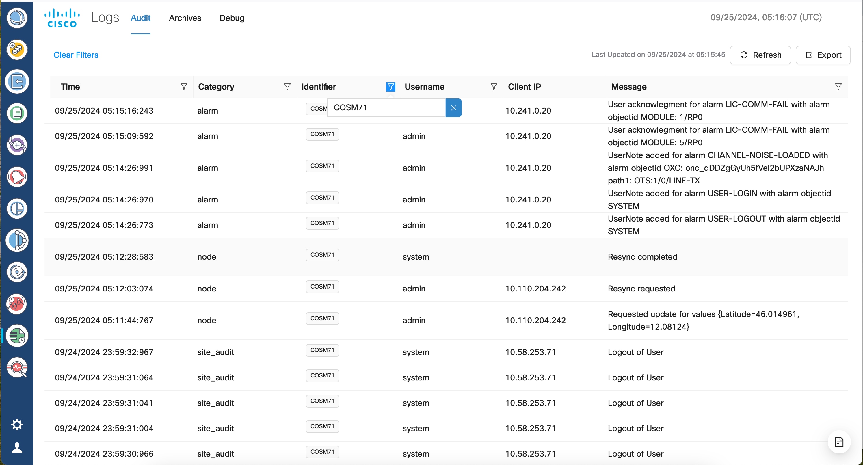 Screenshot of Audit Logs