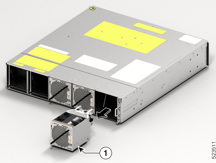 This image shows the removal of the fan module from the NCS 1014 chassis.