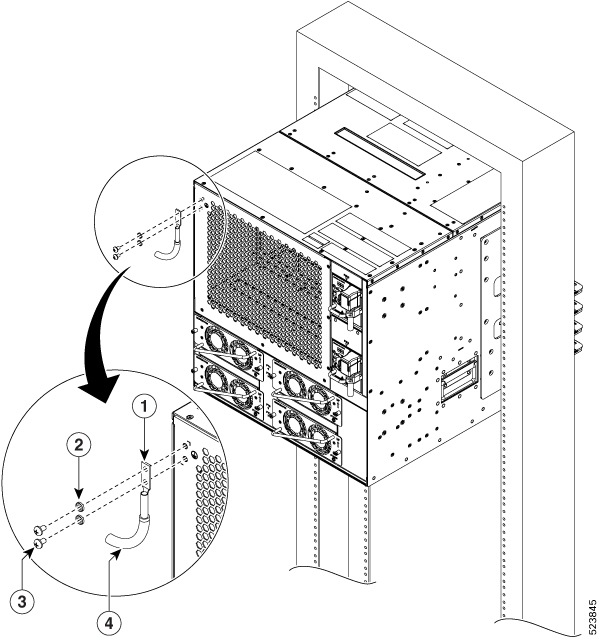 This image shows the installation of the rear ground lug in the Cisco NCS 1020 chassis.