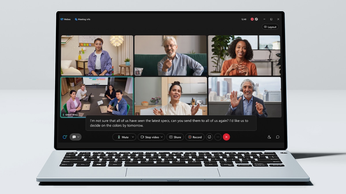 Webex video call displayed on a laptop screen